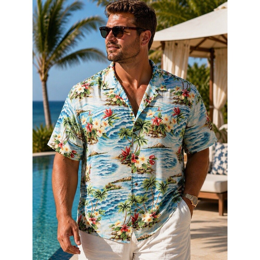 RJC Hawaiian Shirt Mens 4XL Blue Tropical Aloha Camp Made in Hawaii Floral Beach